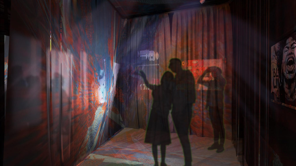 visualisation of the interior of the Disrupt Space Black Box with three figures.